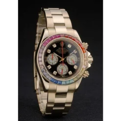 Rolex Daytona Cosmograph Rainbow Crystals Bezel Rose Gold Strap Black Dial 80251