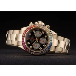 Rolex Daytona Cosmograph Rainbow Crystals Bezel Rose Gold Strap Black Dial 80251