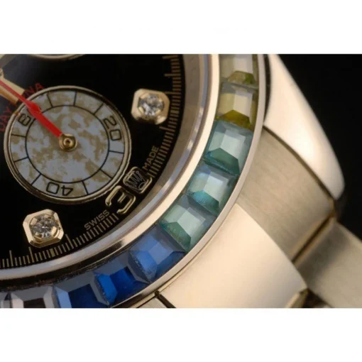 Rolex Daytona Cosmograph Rainbow Crystals Bezel Rose Gold Strap Black Dial 80251