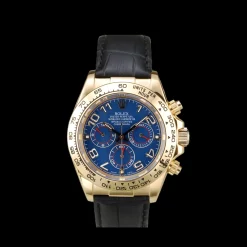 Rolex Daytona Gold Case Blue Dial Black Leather Strap
