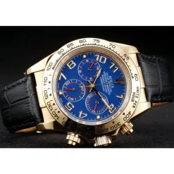Rolex Daytona Gold Case Blue Dial Black Leather Strap
