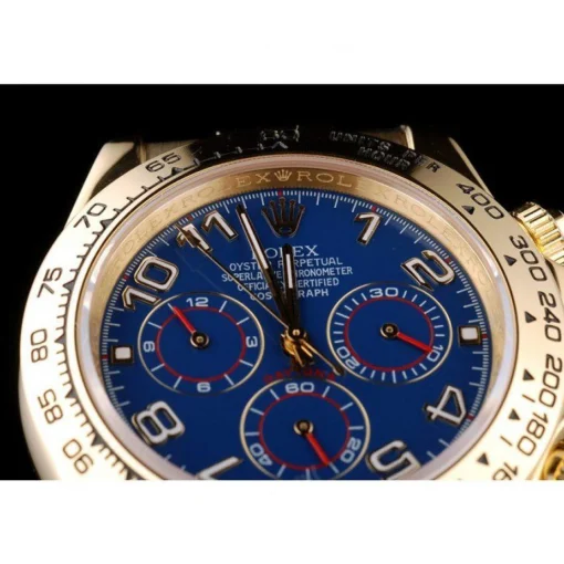 Rolex Daytona Gold Case Blue Dial Black Leather Strap