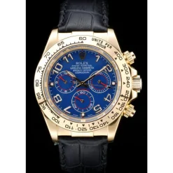 Rolex Daytona Gold Case Blue Dial Black Leather Strap