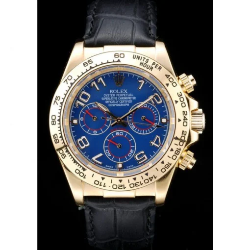 Rolex Daytona Gold Case Blue Dial Black Leather Strap