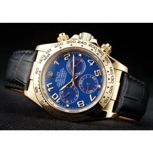 Rolex Daytona Gold Case Blue Dial Black Leather Strap