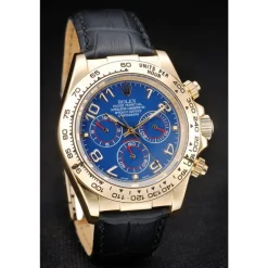 Rolex Daytona Gold Case Blue Dial Black Leather Strap