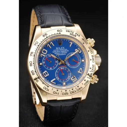Rolex Daytona Gold Case Blue Dial Black Leather Strap