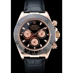 Rolex Daytona Rose Gold Case Black Dial Black Leather Strap