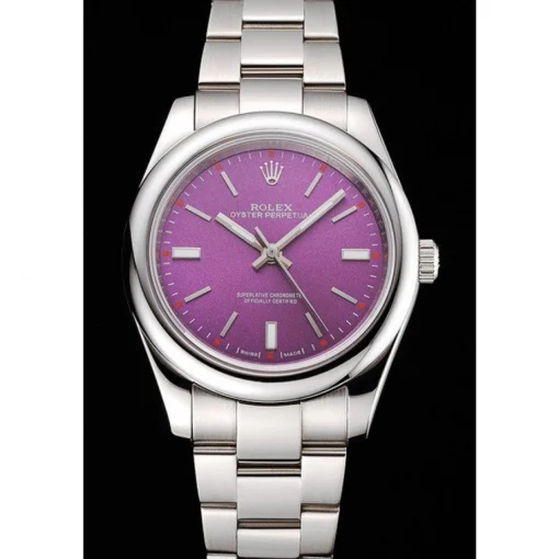 Rolex Oyster Perpetual Red Grape Dial Stainless Steel Case And Bracelet