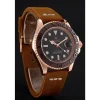 Rolex Yacht-Master Black Dial Brown Bezel Rose Gold Case Brown Leather Bracelet 1453860