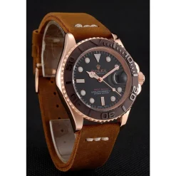 Rolex Yacht-Master Black Dial Brown Bezel Rose Gold Case Brown Leather Bracelet 1453860