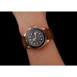 Rolex Yacht-Master Black Dial Rose Gold Case Brown Leather Bracelet 1453861
