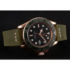 Rolex Yacht-Master Black Dial Green Bezel Rose Gold Case Green Leather Bracelet 1453862