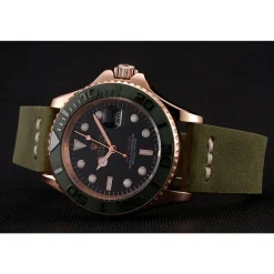 Rolex Yacht-Master Black Dial Green Bezel Rose Gold Case Green Leather Bracelet 1453862