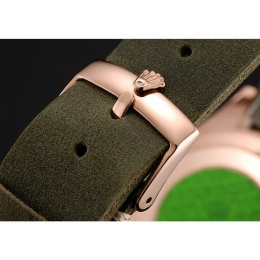 Rolex Yacht-Master Black Dial Green Bezel Rose Gold Case Green Leather Bracelet 1453862
