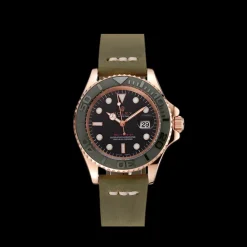 Rolex Yacht-Master Black Dial Green Bezel Rose Gold Case Green Leather Bracelet 1453862