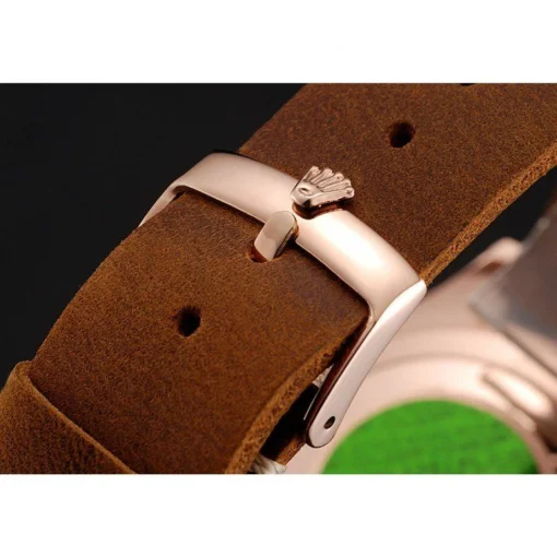 Rolex Yacht-Master Black Dial Brown Bezel Rose Gold Case Brown Leather Bracelet 1453860