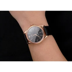 Swiss Rolex Cellini Black Dial Rose Gold Markings Rose Gold Case Black Leather Strap