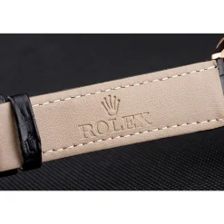 Swiss Rolex Cellini Black Dial Rose Gold Case Black Leather Strap