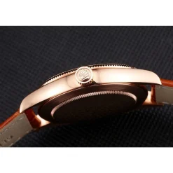 Swiss Rolex Cellini Date White Dial Rose Gold Case Brown Leather Strap