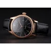 Swiss Rolex Cellini Date Black Dial Rose Gold Markings Rose Gold Case Black Leather Strap