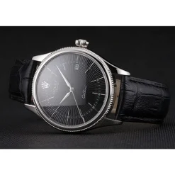 Swiss Rolex Cellini Date Black Dial Stainless Steel Case Black Leather Strap