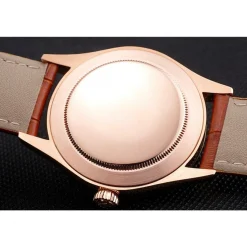 Swiss Rolex Cellini Date White Dial Rose Gold Case Brown Leather Strap