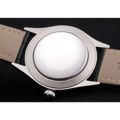 Swiss Rolex Cellini Date White Dial Stainless Steel Case Black Leather Strap