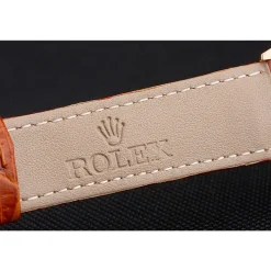 Swiss Rolex Cellini Date White Dial Rose Gold Case Brown Leather Strap