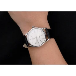 Swiss Rolex Cellini Date White Dial Stainless Steel Case Black Leather Strap