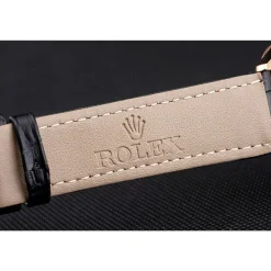 Swiss Rolex Cellini Date Black Dial Rose Gold Markings Rose Gold Case Black Leather Strap