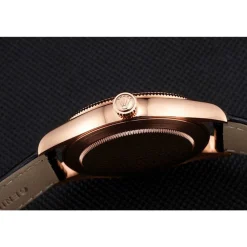 Swiss Rolex Cellini Date Black Dial Rose Gold Markings Rose Gold Case Black Leather Strap