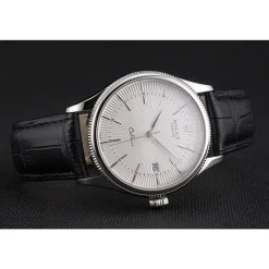 Swiss Rolex Cellini Date White Dial Stainless Steel Case Black Leather Strap