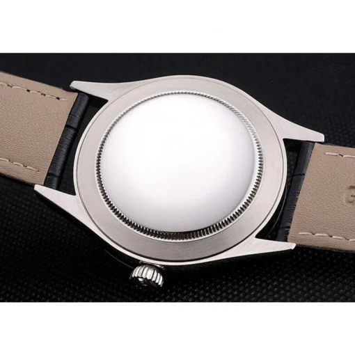 Swiss Rolex Cellini Date Black Dial Stainless Steel Case Black Leather Strap