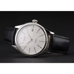Swiss Rolex Cellini Date White Dial Stainless Steel Case Black Leather Strap