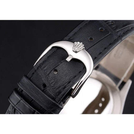 Swiss Rolex Cellini Date White Dial Stainless Steel Case Black Leather Strap