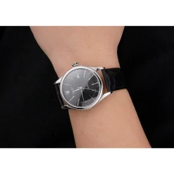 Swiss Rolex Cellini Date Black Dial Stainless Steel Case Black Leather Strap
