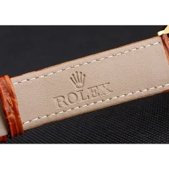 Swiss Rolex Cellini Gold Dial And Markings Gold Case Light Brown Leather Strap
