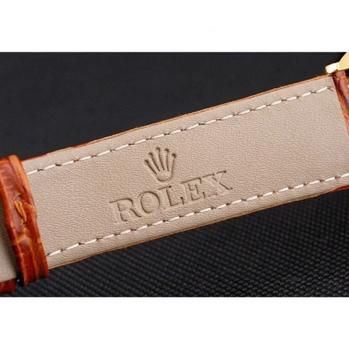 Swiss Rolex Cellini Gold Dial And Markings Gold Case Light Brown Leather Strap