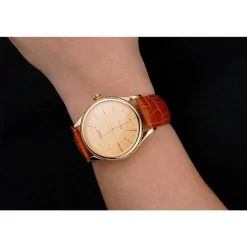 Swiss Rolex Cellini Gold Dial And Markings Gold Case Light Brown Leather Strap