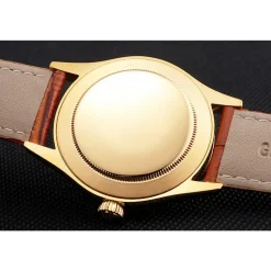 Swiss Rolex Cellini Gold Dial And Markings Gold Case Light Brown Leather Strap