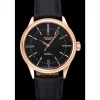 Swiss Rolex Cellini Time Rose Gold Case Black Dial Black Leather Bracelet 622656