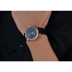 Swiss Rolex Cellini Time Rose Gold Case Black Dial Black Leather Bracelet 622656