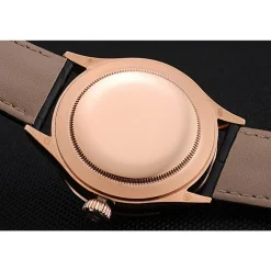Swiss Rolex Cellini Time Rose Gold Case Black Dial Black Leather Bracelet 622656
