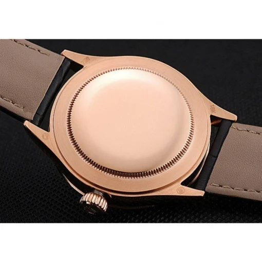 Swiss Rolex Cellini Time Rose Gold Case Black Dial Black Leather Bracelet 622656