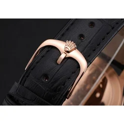 Swiss Rolex Cellini Time Rose Gold Case Black Dial Black Leather Bracelet 622656