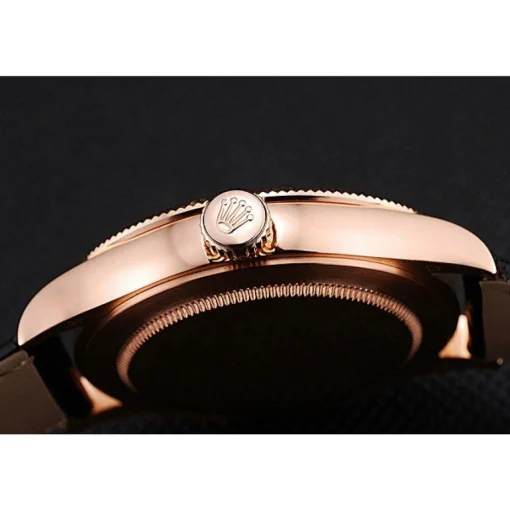 Swiss Rolex Cellini Time Rose Gold Case Black Dial Black Leather Bracelet 622656