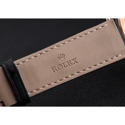 Swiss Rolex Cellini Time Rose Gold Case Black Dial Black Leather Bracelet 622656