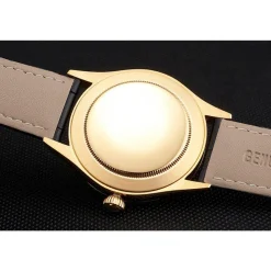 Swiss Rolex Cellini White Dial Gold Case Black Leather Strap
