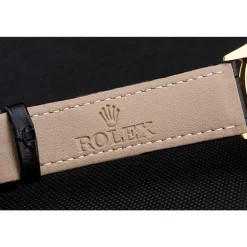 Swiss Rolex Cellini White Dial Gold Case Black Leather Strap